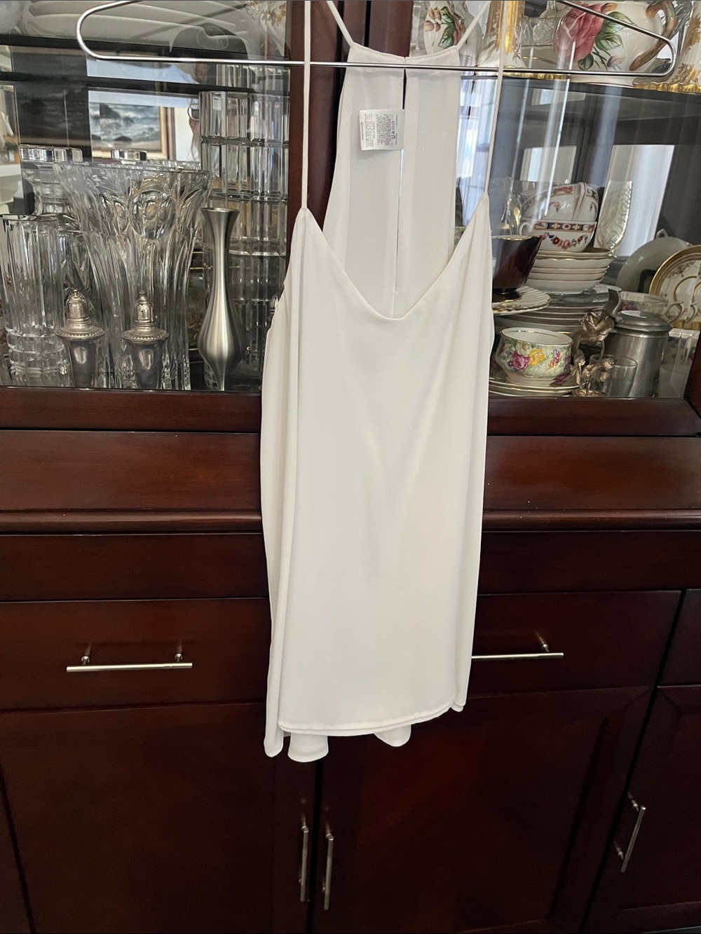 White Sleeveless V-Neck Slip Dress - Minimal Women's Dress